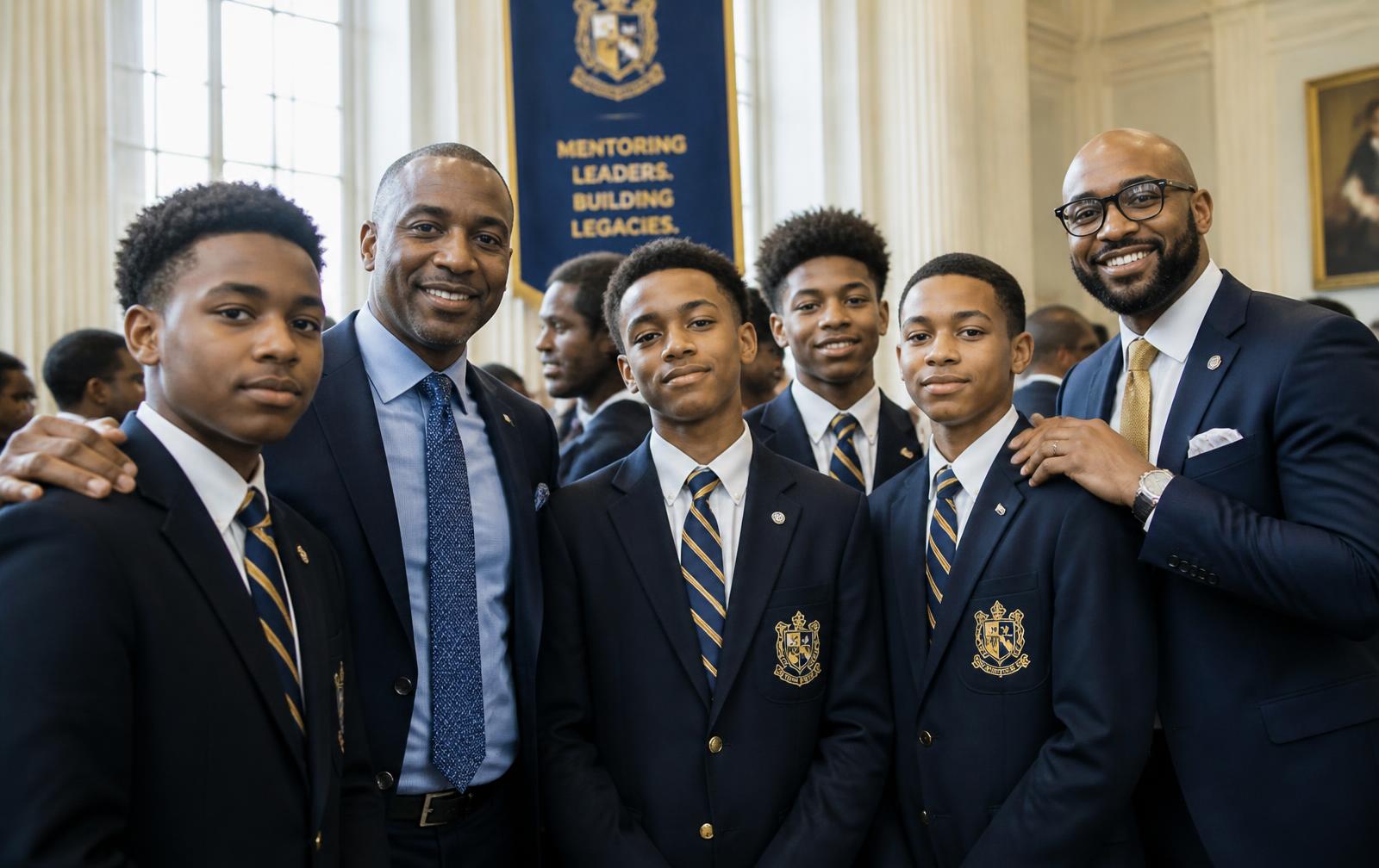 Leadership Academy scholars in blazers standing with their adult mentors at a chapter event